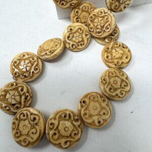 Genuine Bone Beads Loose Beads Floral Swirl Design 17 by 6 mm 24 Beads